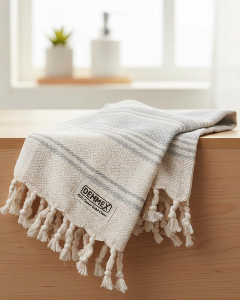 DEMMEX Organic Turkish Hand Towels for Bathroom â€“ 100% Oeko-TEX Certified Turkish Cotton, Quick Dry, Lightweight Kitchen & Travel Towels, Diamond Weave, Large 18x36 Inches, Set of 2, Gray - Image 3